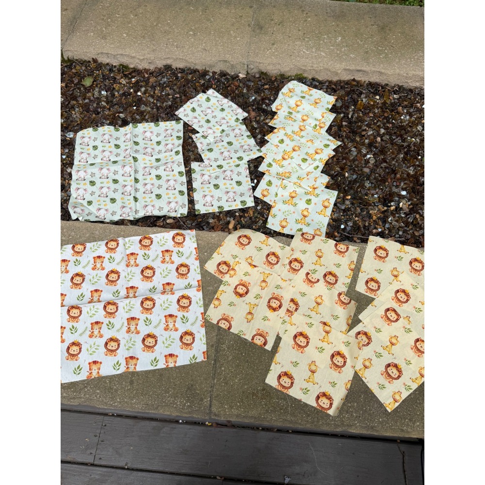 Baby Animal Fabric Lot 5" Squares Lion Giraffe Elephant Tiger Quilting Crafts
